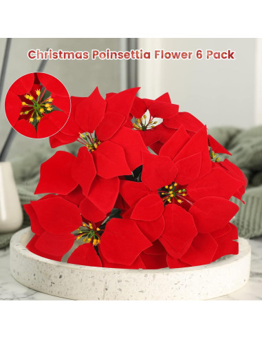 Ramo de Poinsettias Artificiales CekPo - Paquete de 6 Flores 44.96 cm