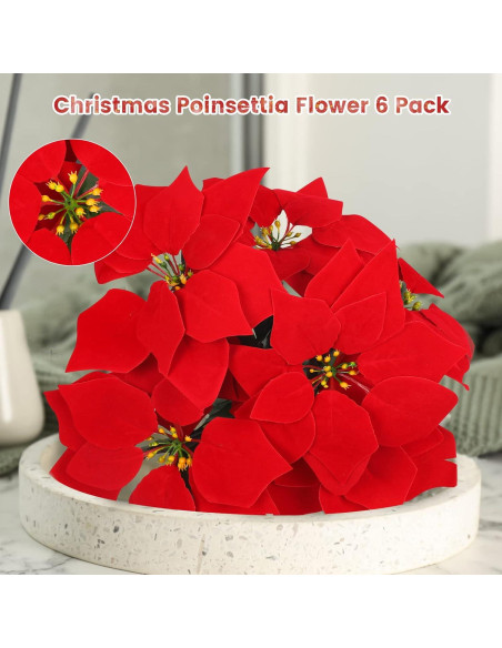 Ramo de Poinsettias Artificiales CekPo - Paquete de 6 Flores 44.96 cm