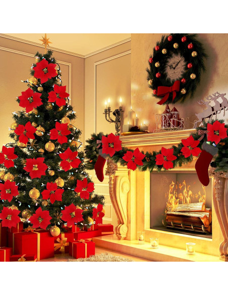 Ramo de Poinsettias Artificiales CekPo - Paquete de 6 Flores 44.96 cm