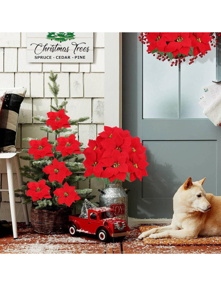 Ramo de Poinsettias Artificiales CekPo - Paquete de 6 Flores 44.96 cm