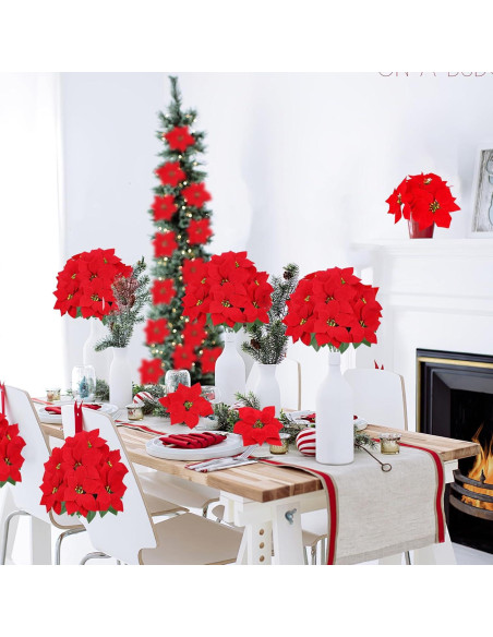 Ramo de Poinsettias Artificiales CekPo - Paquete de 6 Flores 44.96 cm