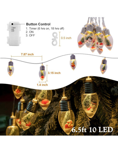 Luces de Cuerda de Bombillas YOLIGHT 1.98m 10 LED Navidad