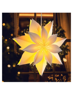 Linterna de Papel Estrella LED 3D EANLOLY 45cm Blanca