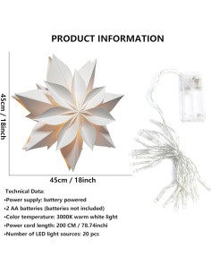Linterna de Papel Estrella LED 3D EANLOLY 45cm Blanca 2