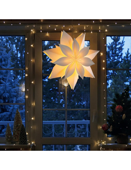 Linterna de Papel Estrella LED 3D EANLOLY 45cm Blanca