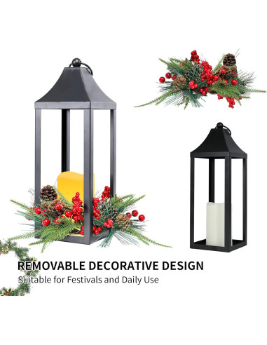 Farol de Navidad Bdor LED 39.88 cm con piñas y bayas rojas