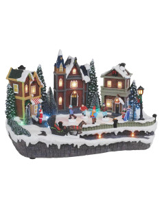 Pueblo Navideño Animado Top Treasures con Patinadores 38.6 cm