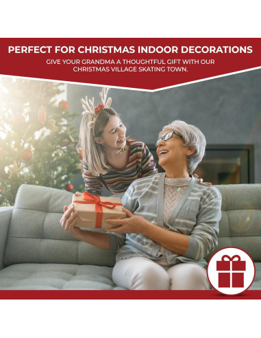 Pueblo Navideño Animado Top Treasures con Patinadores 38.6 cm