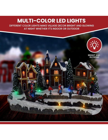 Pueblo Navideño Animado Top Treasures con Patinadores 38.6 cm