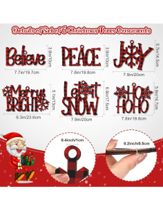 6 Piezas Adornos de Madera Navidad Creer Alegría Paz 20cm 2