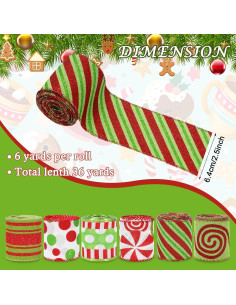 Cintas de Navidad Whaline 6 Rollos 32.9m Yute Rojo Verde 2