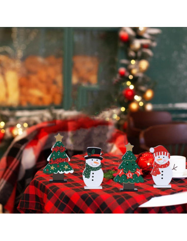 Decoraciones Navideñas DECSPAS - 4 Pcs Árboles y Muñecos de Nieve