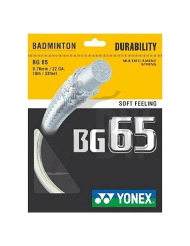 Cuerda de bádminton Yonex BG-65 Blanca 0.70mm Duradera