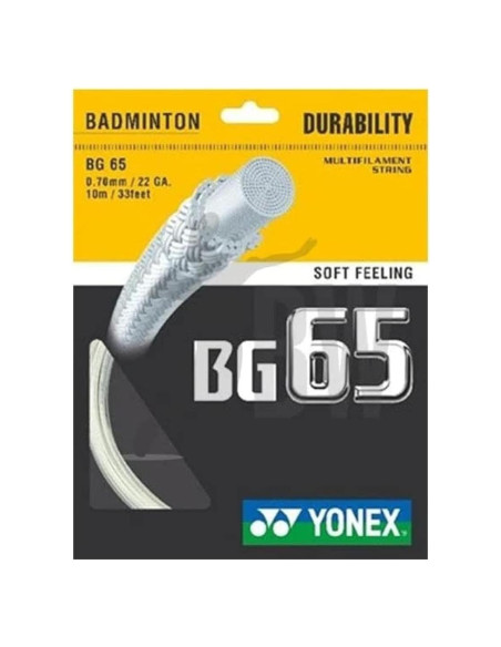 Cuerda de bádminton Yonex BG-65 Blanca 0.70mm Duradera