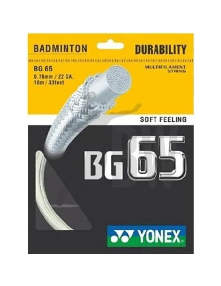 Cuerda de bádminton Yonex BG-65 Blanca 0.70mm Duradera
