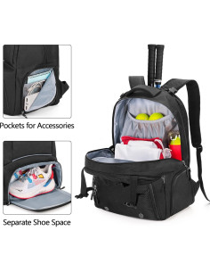 Mochila de Tenis DSLEAF para 2 Raquetas y Zapatos Ventilados 2