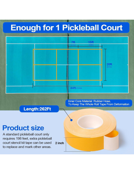 Cinta de marcado para cancha de pickleball Fdalas 80m Amarillo