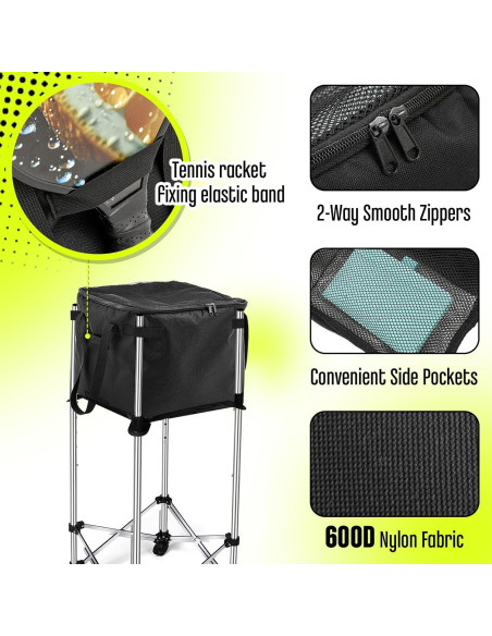 Cesta de Pelotas de Tenis Aliceset 35x35x30cm con Bolsillos