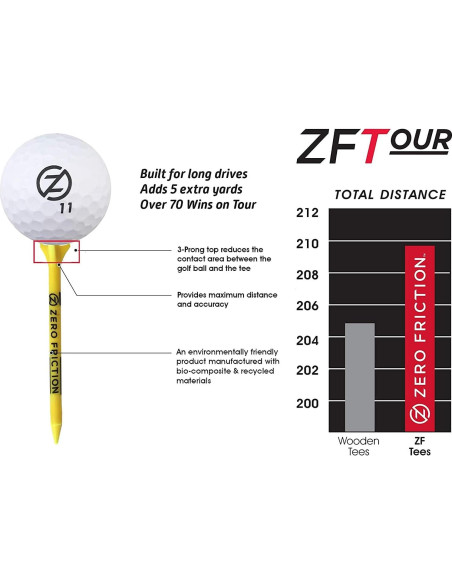 Set de 50 Tees de Golf Zero Friction Tour con Bolsa de Regalo