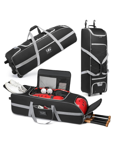 Bolsa de Béisbol con Ruedas JMIANeodark 86L, 5 Compartimentos