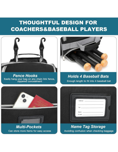 Bolsa de Béisbol con Ruedas JMIANeodark 86L, 5 Compartimentos