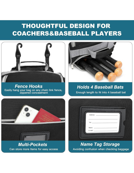 Bolsa de Béisbol con Ruedas JMIANeodark 86L, 5 Compartimentos