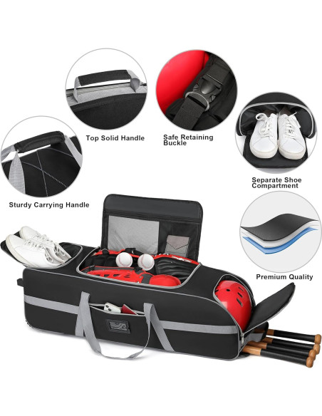 Bolsa de Béisbol con Ruedas JMIANeodark 86L, 5 Compartimentos