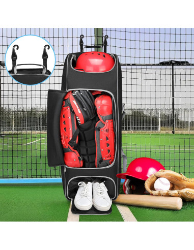 Bolsa de Béisbol con Ruedas JMIANeodark 86L, 5 Compartimentos