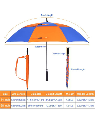 Paraguas de Golf DOUBWELL 137 cm Automático a Prueba de Viento