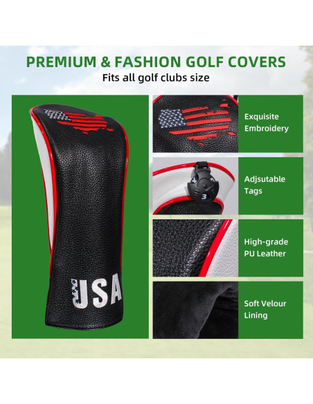 Cubiertas de Cabeza de Palos de Golf Frimon 4pcs Cuero PU