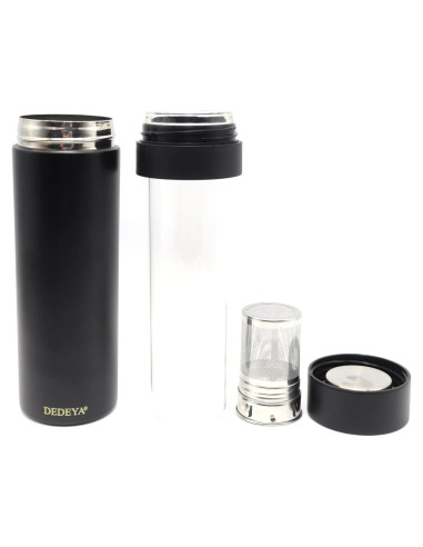 Botella de Agua Aislada DEDEYA 15oz con Infusor de Té - Negro