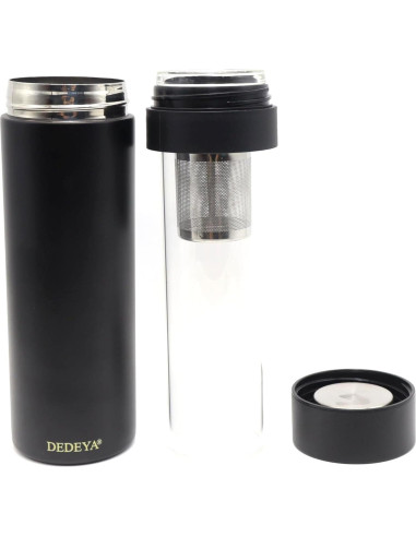 Botella de Agua Aislada DEDEYA 15oz con Infusor de Té - Negro