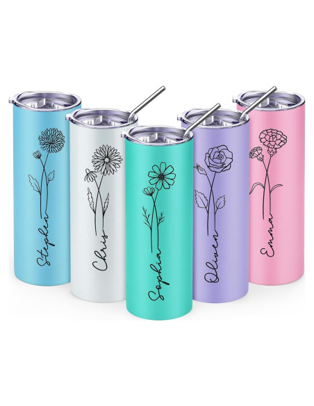 Vaso Personalizado Aislado 20oz UNIGIFTIME con Flor de Nacimiento