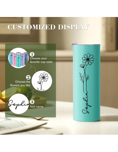 Vaso Personalizado Aislado 20oz UNIGIFTIME con Flor de Nacimiento