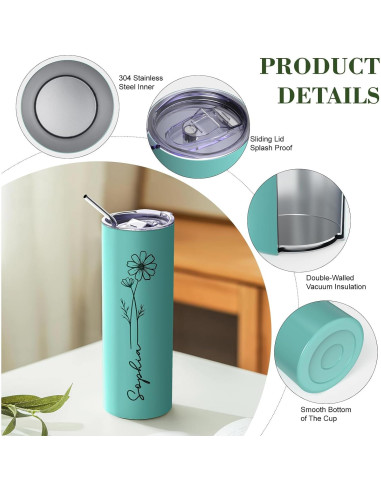 Vaso Personalizado Aislado 20oz UNIGIFTIME con Flor de Nacimiento