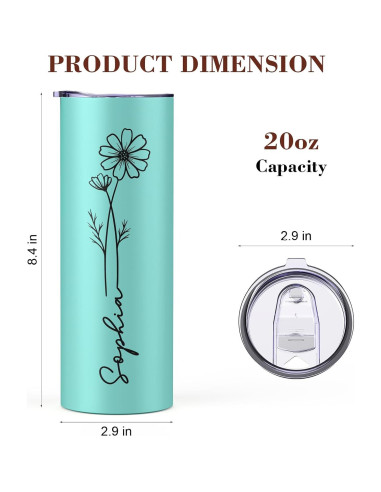 Vaso Personalizado Aislado 20oz UNIGIFTIME con Flor de Nacimiento