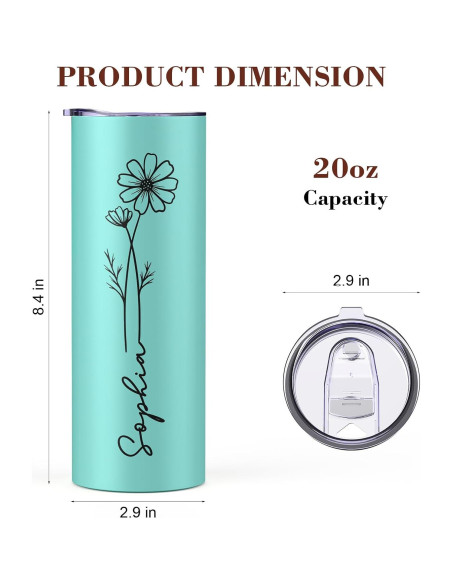 Vaso Personalizado Aislado 20oz UNIGIFTIME con Flor de Nacimiento