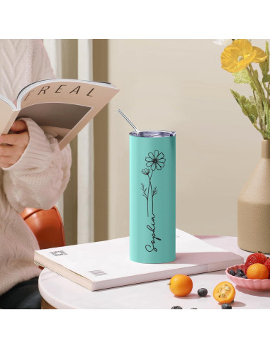 Vaso Personalizado Aislado 20oz UNIGIFTIME con Flor de Nacimiento