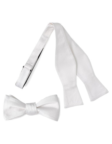 Corbata de moño autoajustable blanca Ox & Bull 100% seda