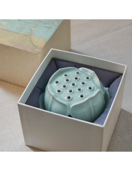 Quemador de Incienso Celadón Longquan Hecho a Mano - Soporte Cerámica Verde Jade