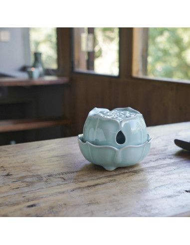 Quemador de Incienso Celadón Longquan Hecho a Mano - Soporte Cerámica Verde Jade