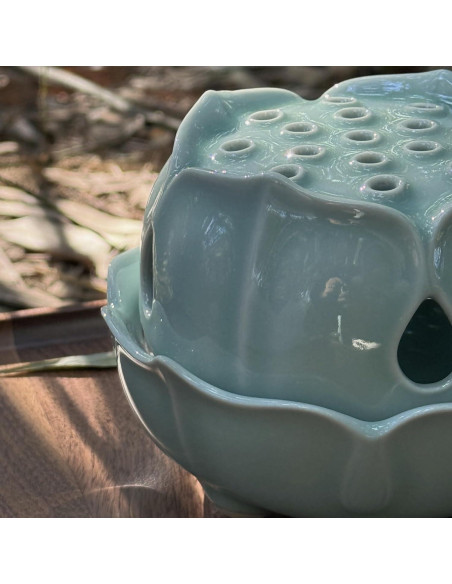 Quemador de Incienso Celadón Longquan Hecho a Mano - Soporte Cerámica Verde Jade