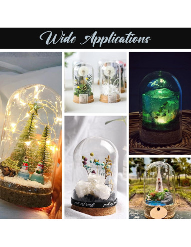 Campana de Vidrio Cloche IMIKEYA 5 Piezas con Base de Madera 10x6 cm