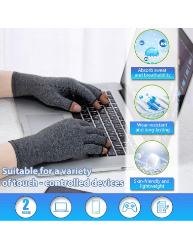 Guantes de Compresión DRNAIETY para Artritis Sin Dedos - Gris