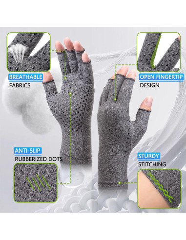 Guantes de Compresión DRNAIETY para Artritis Sin Dedos - Gris