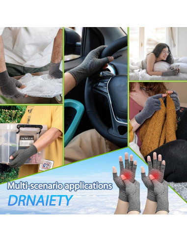 Guantes de Compresión DRNAIETY para Artritis Sin Dedos - Gris