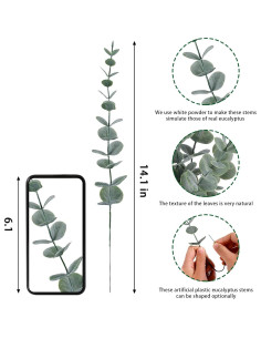 CEWOR 24pcs Tallos de Eucalipto Artificial Verde Gris Decoración 2