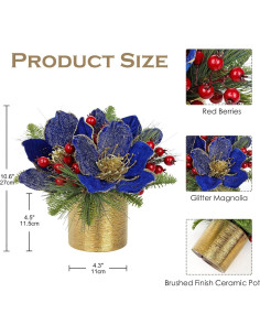 Centro de mesa navideño DILATATA azul 33 cm con magnolia 2