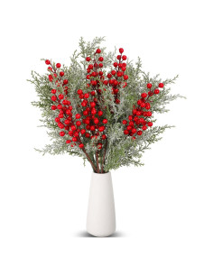 16 Ramas de Cedro Nevado Yuxung con Bayas Rojas para Decoración
