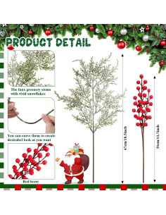 16 Ramas de Cedro Nevado Yuxung con Bayas Rojas para Decoración 2